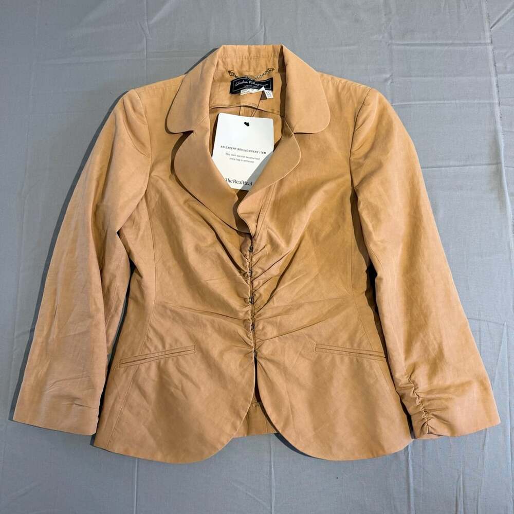 Salvatore Ferragamo Blazer Size 40 Tan Cotton Linen